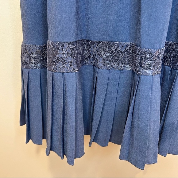 Little Mistress Blue Lace Ribbon Pleated Sleeveless Dress Size 10 - Picture 3 of 9